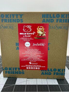 ღ New JIM SHORE SANRIO Figurine HELLO KITTY Reindeer Christmas Present Sled Cat
